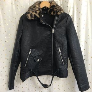 New Look Faux Fur Leather Biker Jacket